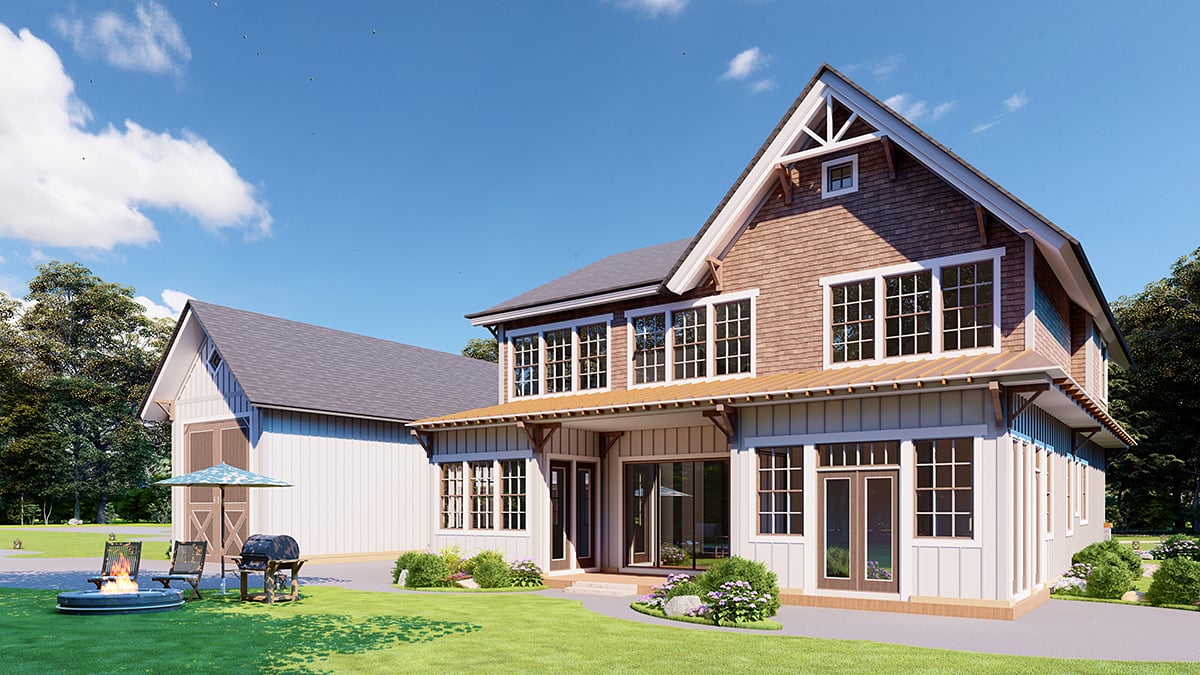 Country, Craftsman, Farmhouse, New American Style Plan with 2402 Sq. Ft., 3 Bedrooms, 4 Bathrooms, 2 Car Garage Rear Elevation