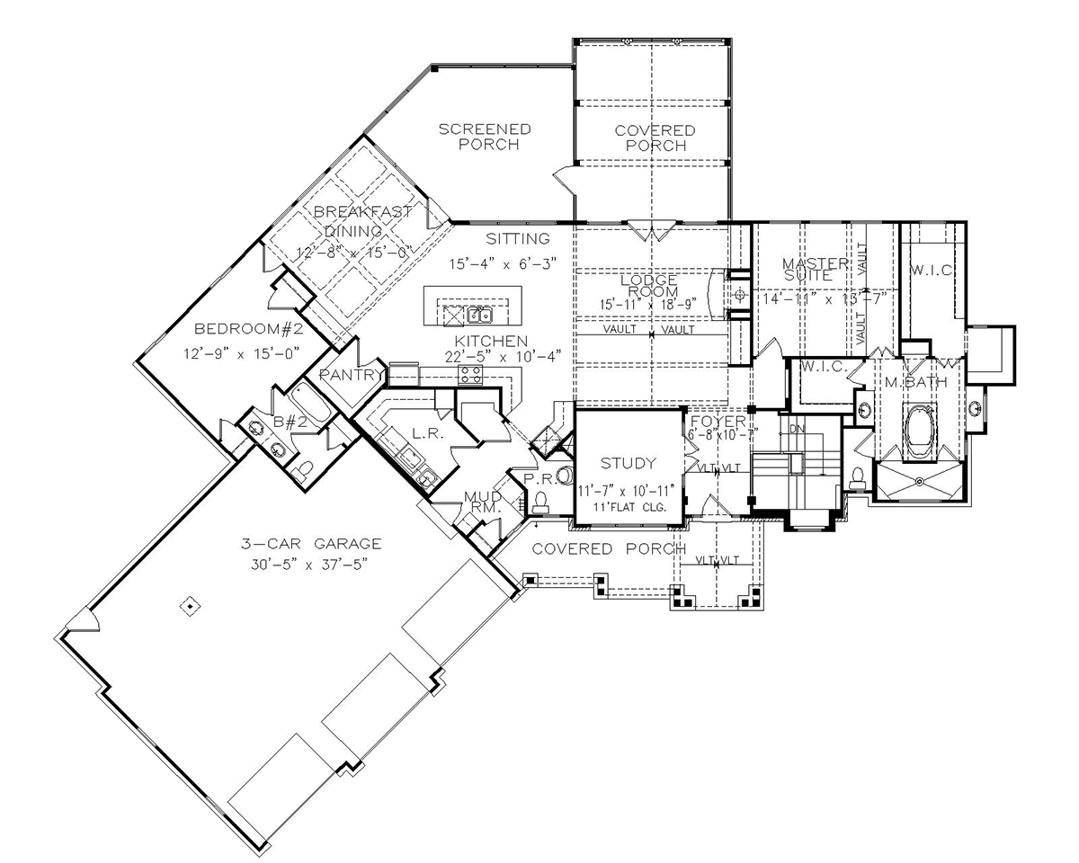 Craftsman Farmhouse New American Style Level One of Plan 80757