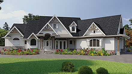 Craftsman Ranch Southern Traditional Elevation of Plan 80758