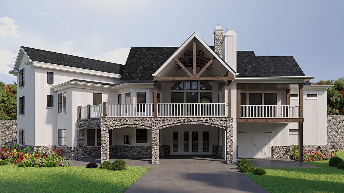 Craftsman, Ranch, Southern, Traditional Plan with 3743 Sq. Ft., 3 Bedrooms, 4 Bathrooms, 3 Car Garage Rear Elevation