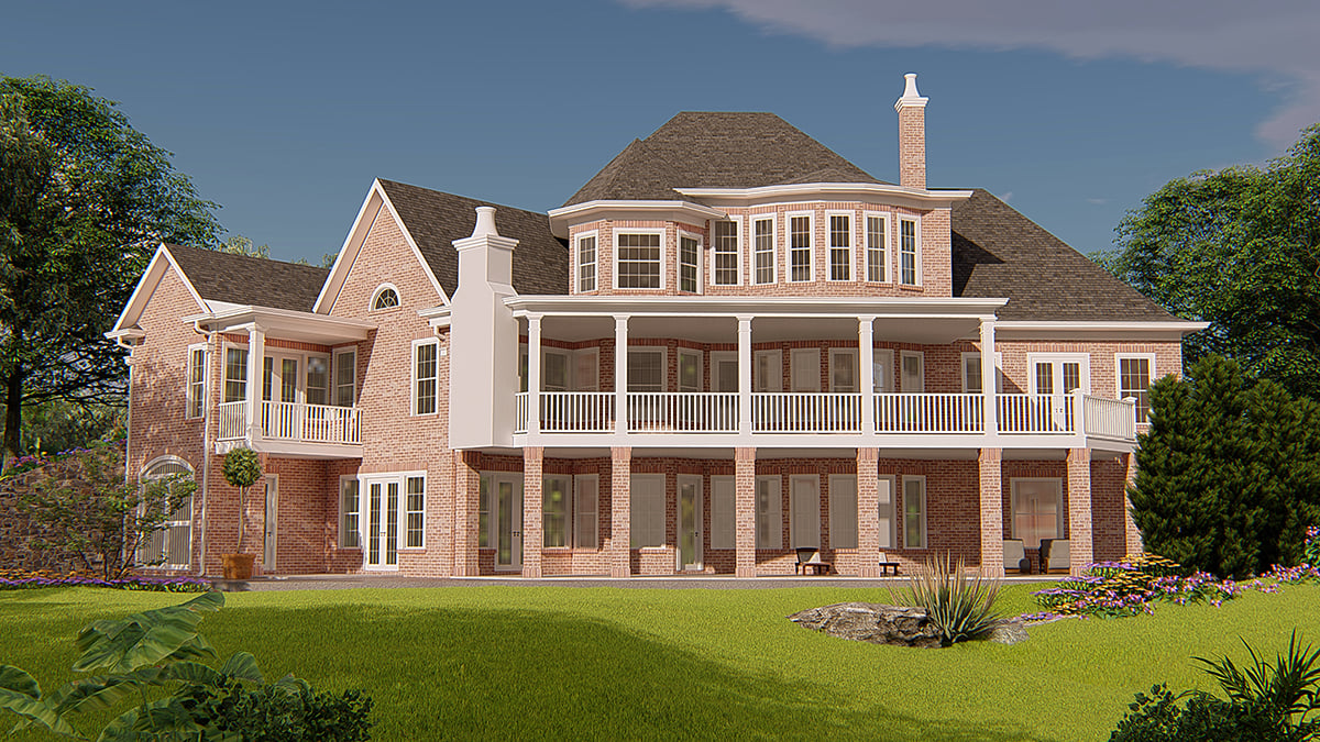 French Country, New American Style, Traditional Plan with 4127 Sq. Ft., 3 Car Garage Rear Elevation