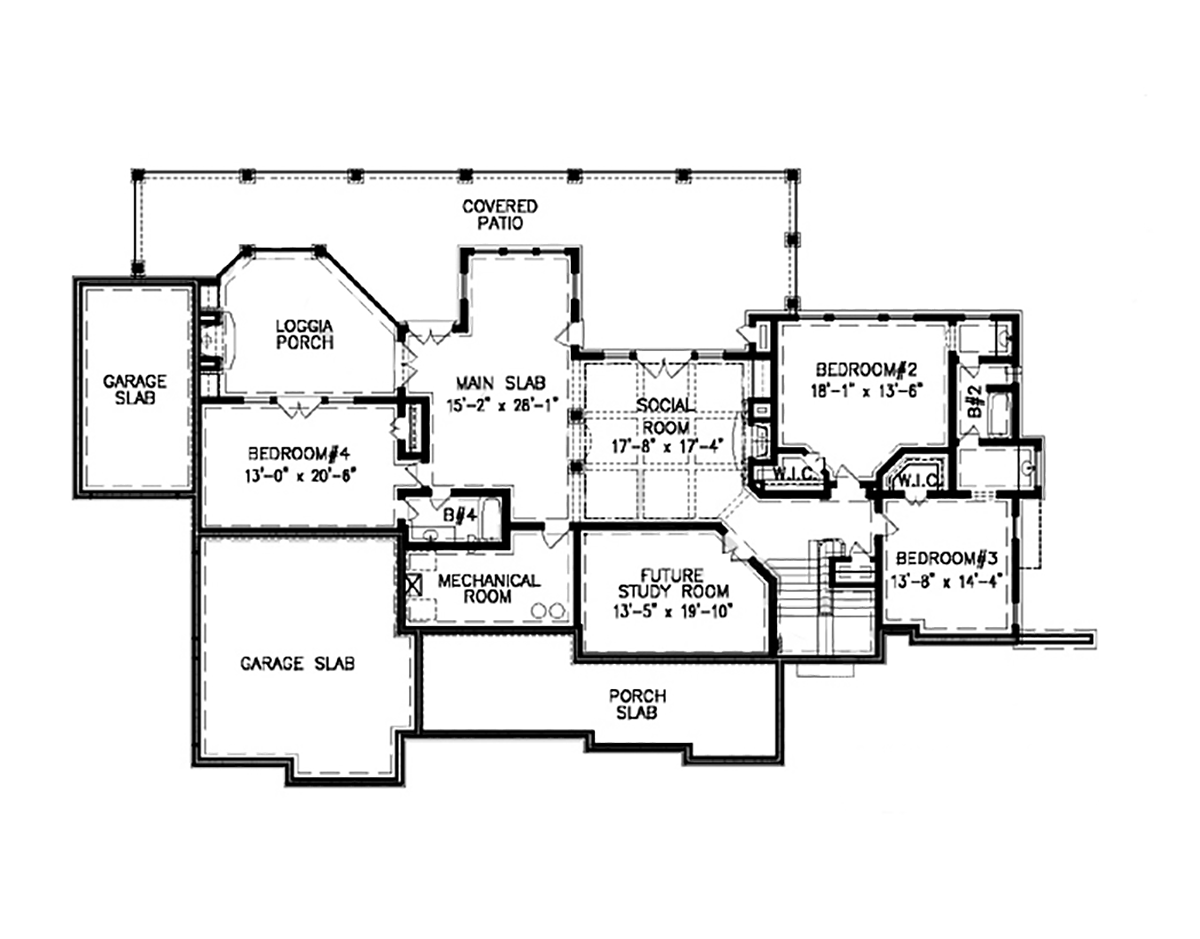 Craftsman New American Style Ranch Traditional Lower Level of Plan 80761