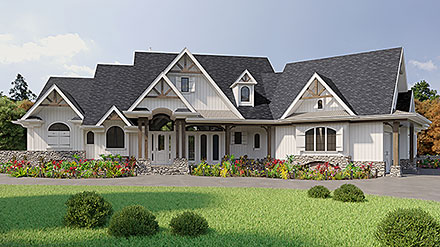 Craftsman New American Style Ranch Traditional Elevation of Plan 80766