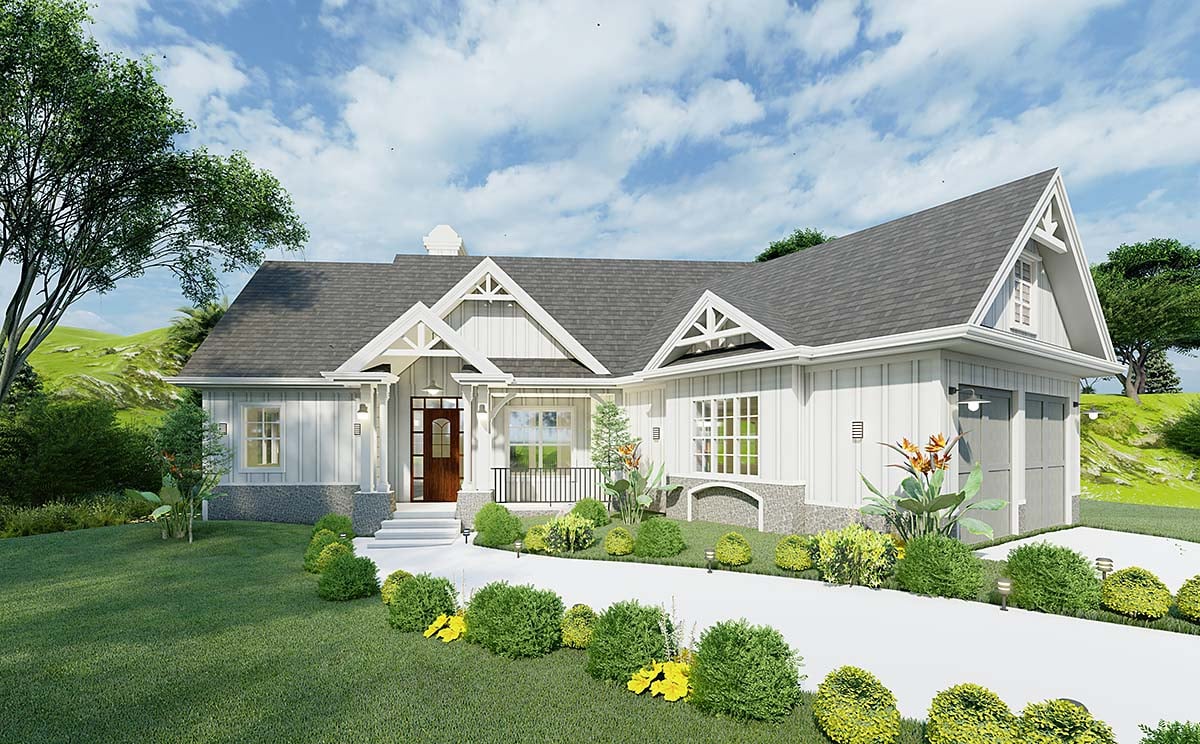 Country, Farmhouse, New American Style, Ranch, Traditional Plan with 1729 Sq. Ft., 3 Bedrooms, 2 Bathrooms, 2 Car Garage Elevation