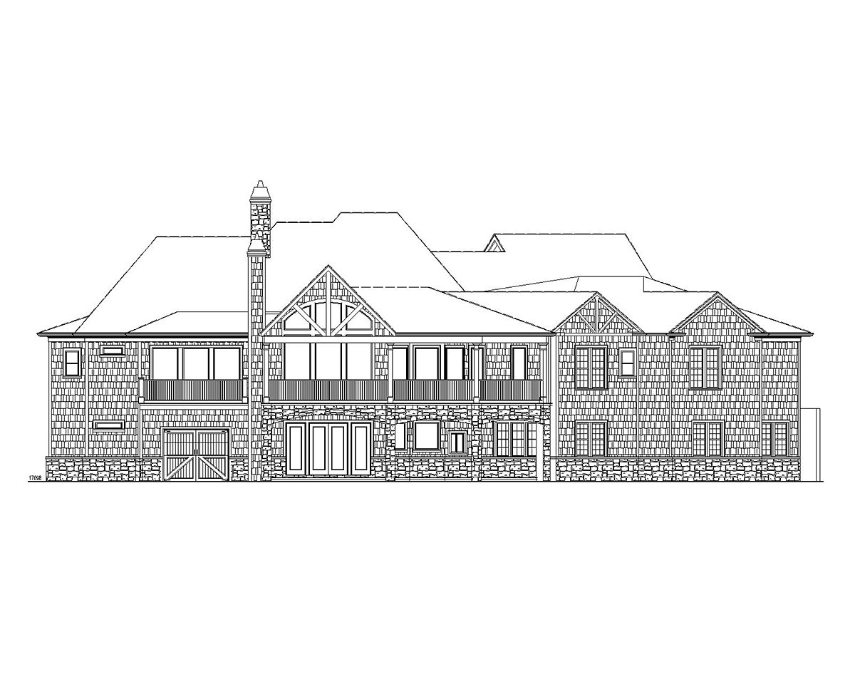 Craftsman, Farmhouse, New American Style Plan with 3782 Sq. Ft., 4 Bedrooms, 5 Bathrooms, 3 Car Garage Rear Elevation