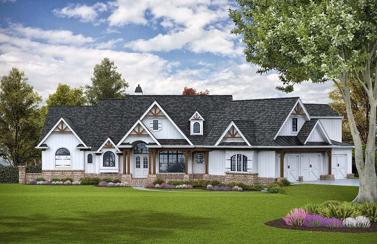 Country, Craftsman, New American Style, Southern Plan with 3642 Sq. Ft., 3 Bedrooms, 4 Bathrooms, 3 Car Garage Elevation