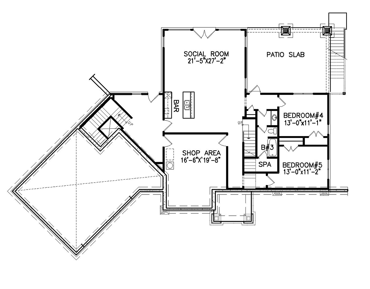 Craftsman Farmhouse New American Style Southern Lower Level of Plan 80777
