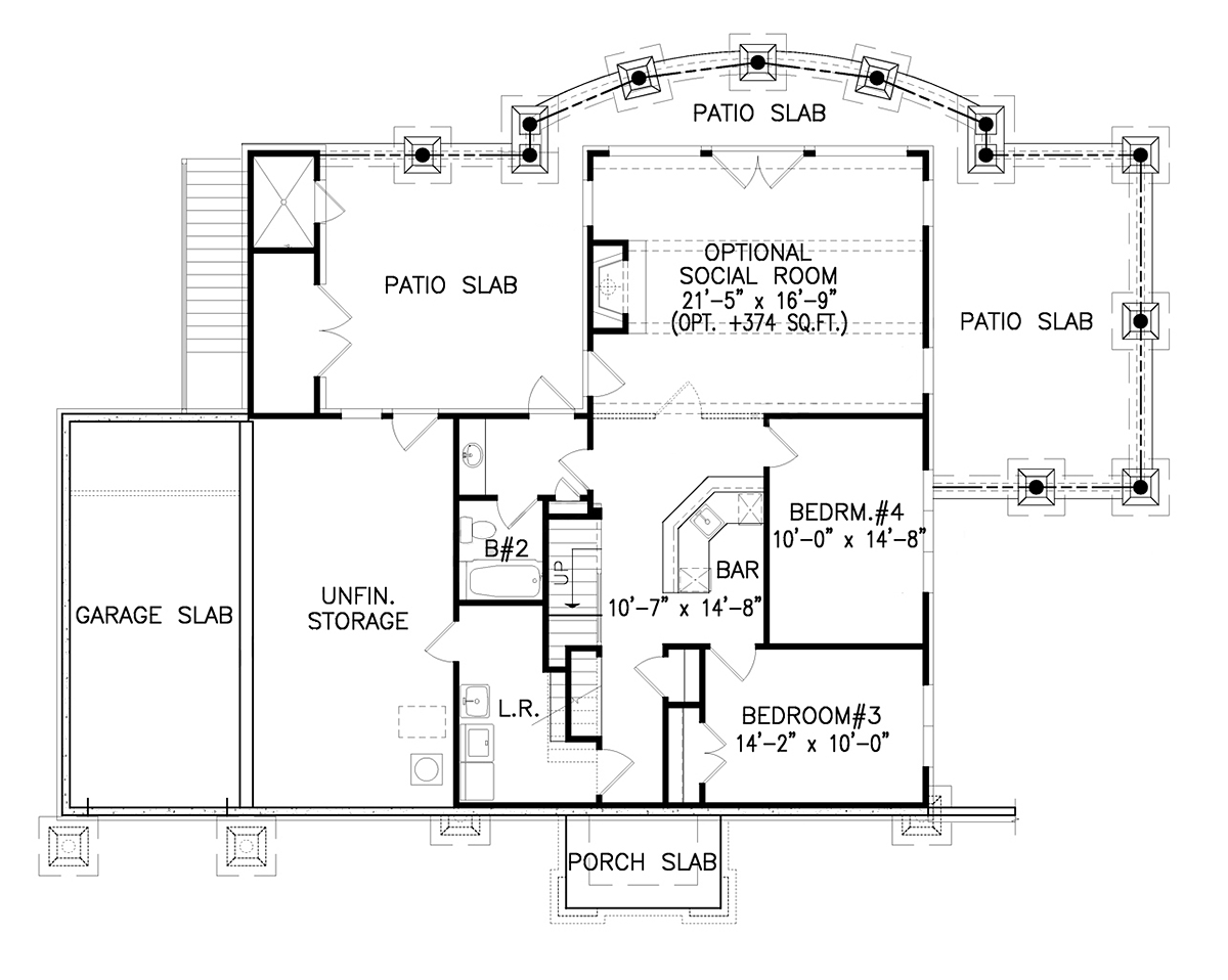 Farmhouse Southern Lower Level of Plan 80780