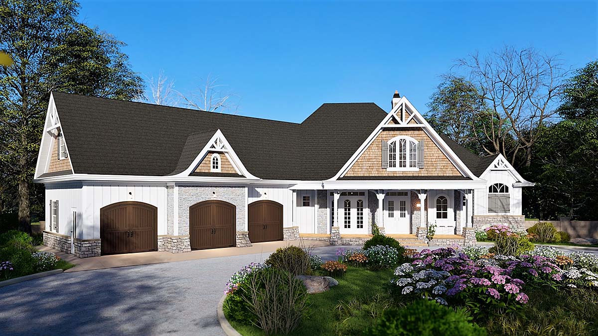 Craftsman Plan with 3128 Sq. Ft., 4 Bedrooms, 4 Bathrooms, 3 Car Garage Elevation