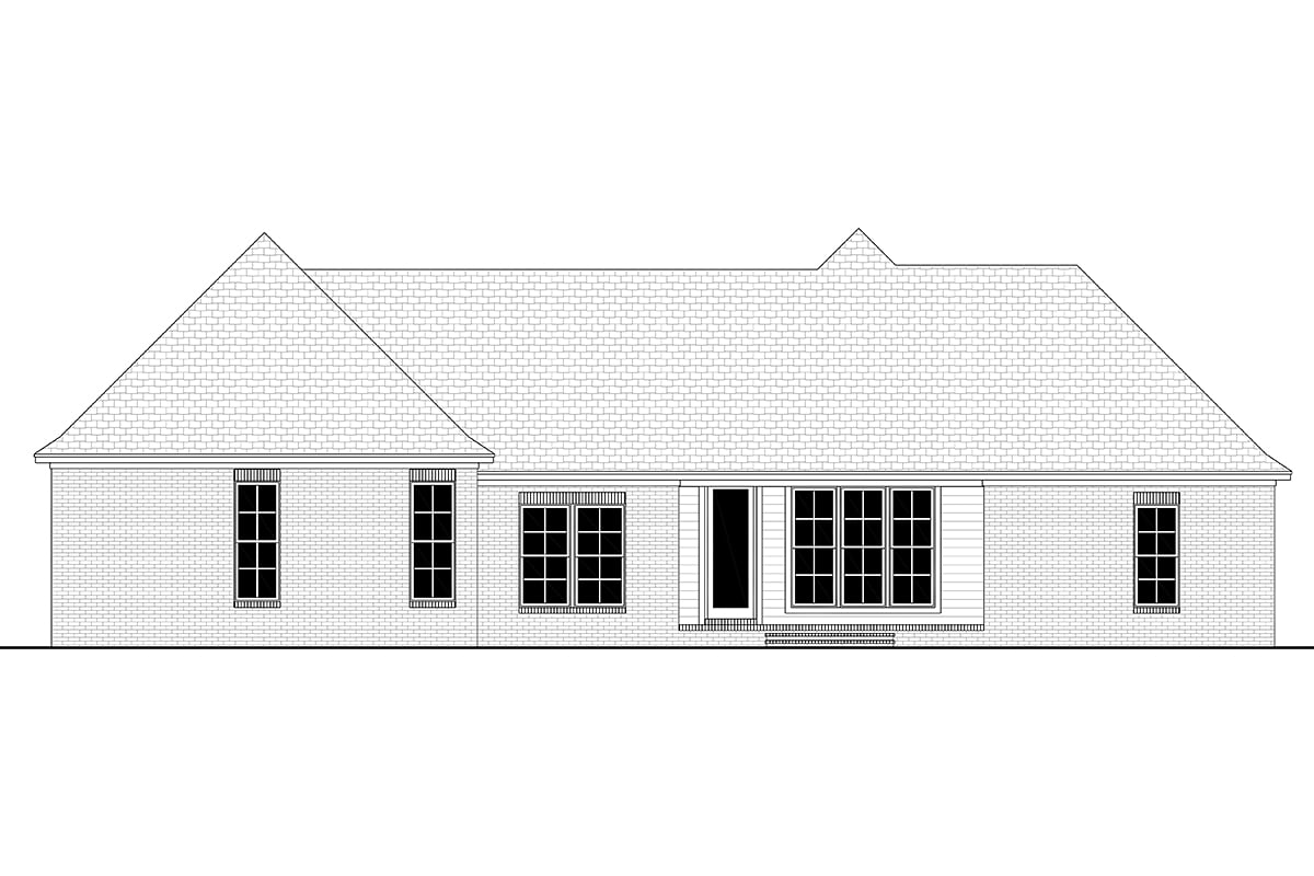 Country, Farmhouse, New American Style, Traditional Plan with 2095 Sq. Ft., 4 Bedrooms, 2 Bathrooms, 2 Car Garage Rear Elevation