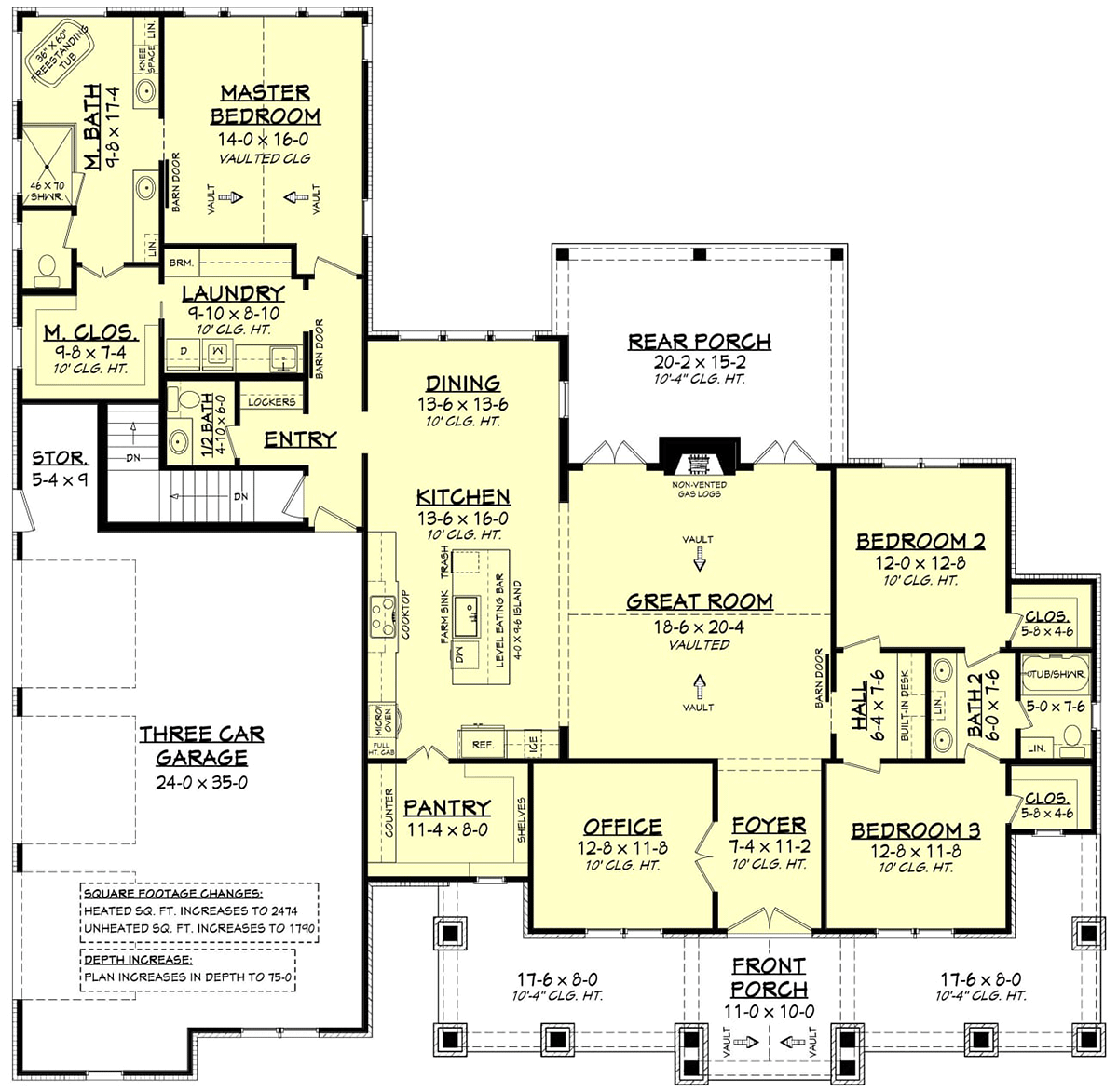 Country Craftsman Farmhouse New American Style Ranch Alternate Level One of Plan 80801