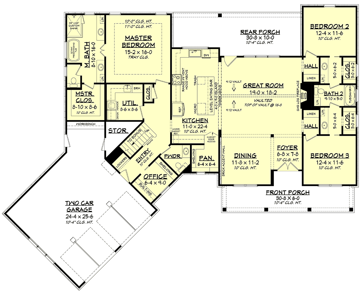 Country Farmhouse Traditional Level One of Plan 80803