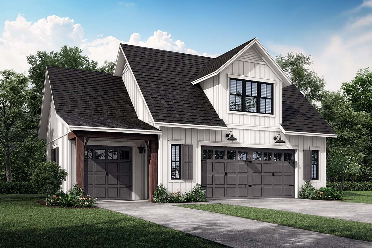 Country, Craftsman, Farmhouse 3 Car Garage Apartment Plan 80809 with 1 Beds, 1 Baths Elevation