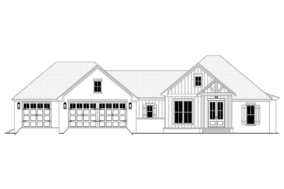 Country, Farmhouse, New American Style, Traditional Plan with 2002 Sq. Ft., 3 Bedrooms, 2 Bathrooms, 3 Car Garage Picture 4