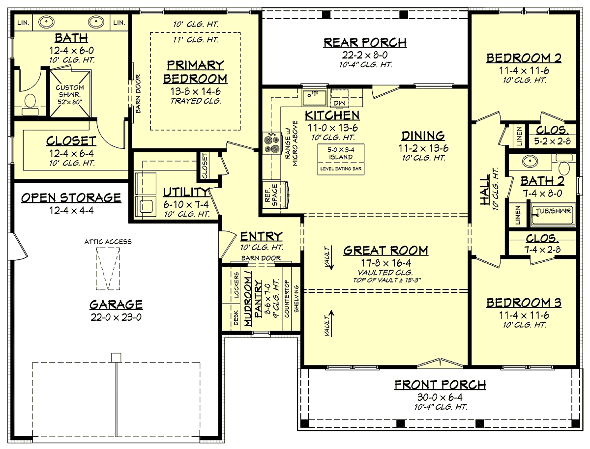 Country Farmhouse Level One of Plan 80813