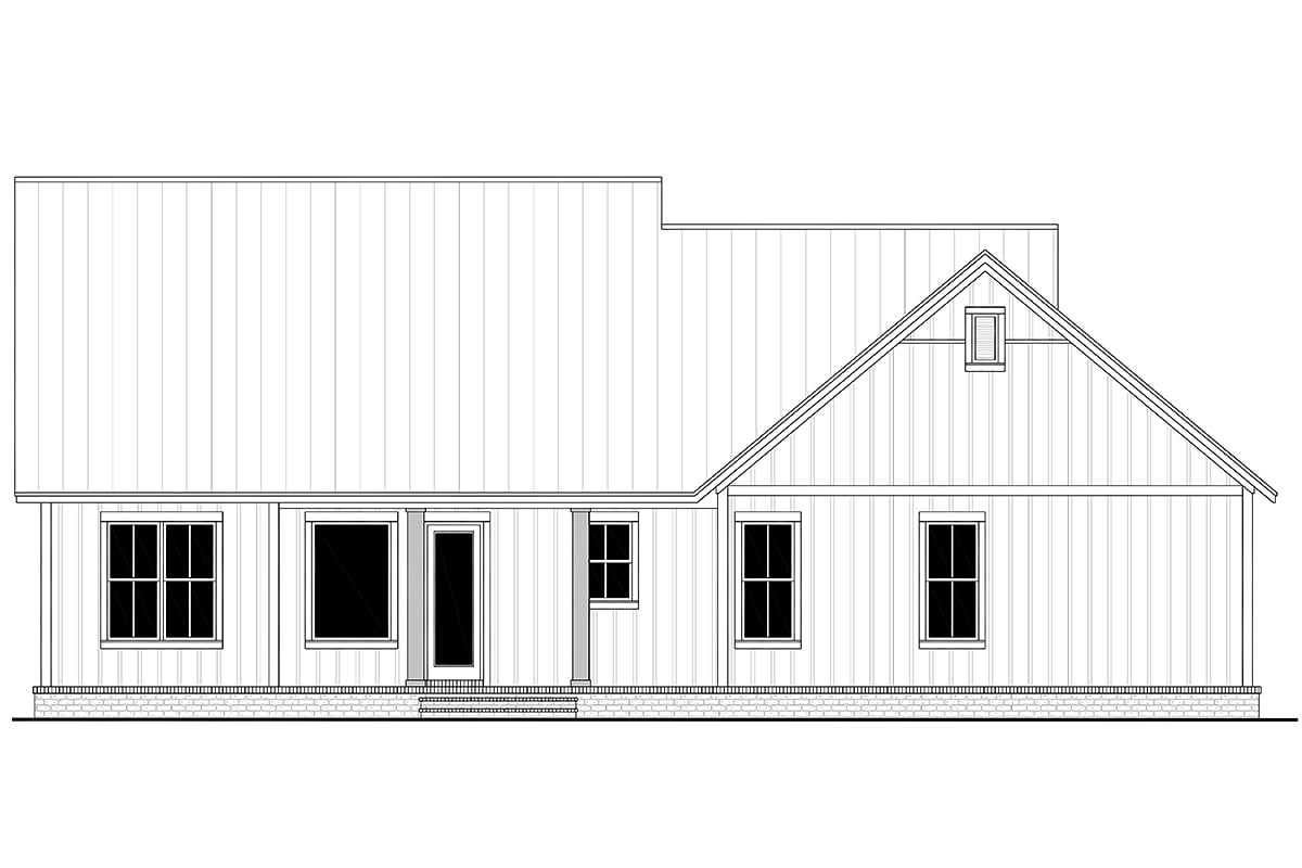 Country, Farmhouse Plan with 1740 Sq. Ft., 3 Bedrooms, 2 Bathrooms, 2 Car Garage Rear Elevation