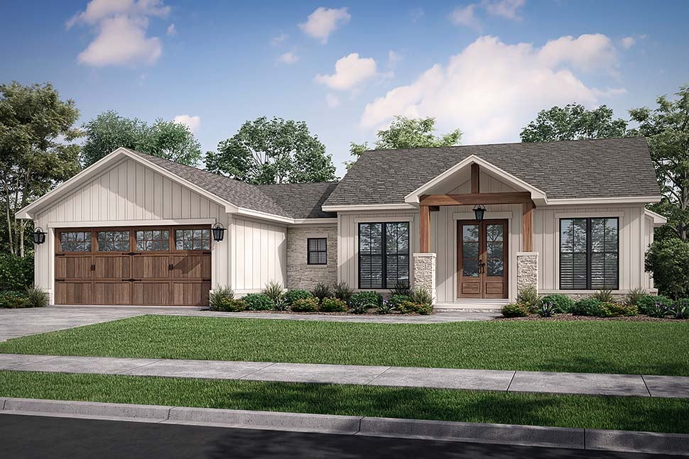 Bungalow, Country, Craftsman, Farmhouse, New American Style, Ranch Plan with 1599 Sq. Ft., 3 Bedrooms, 3 Bathrooms, 2 Car Garage Picture 5