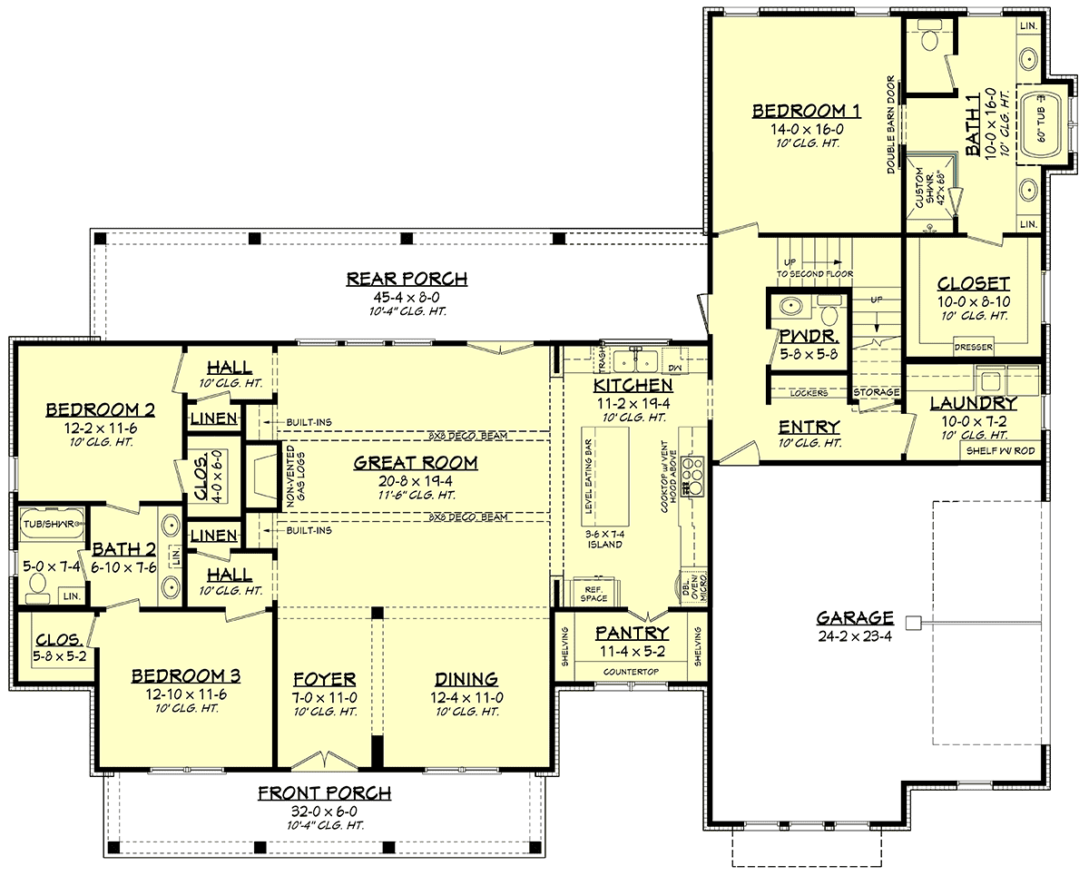 Contemporary Country Farmhouse French Country Level One of Plan 80823