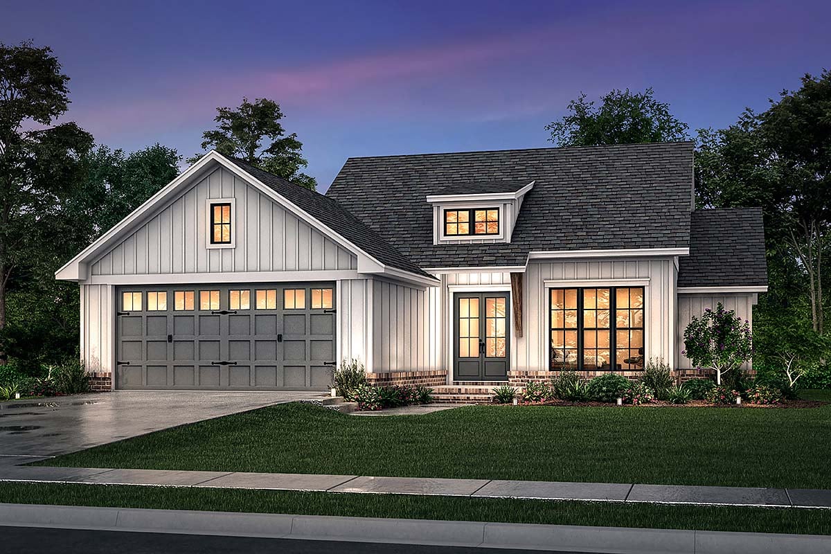 Country, Farmhouse, New American Style, Traditional Plan with 1493 Sq. Ft., 3 Bedrooms, 2 Bathrooms, 2 Car Garage Elevation