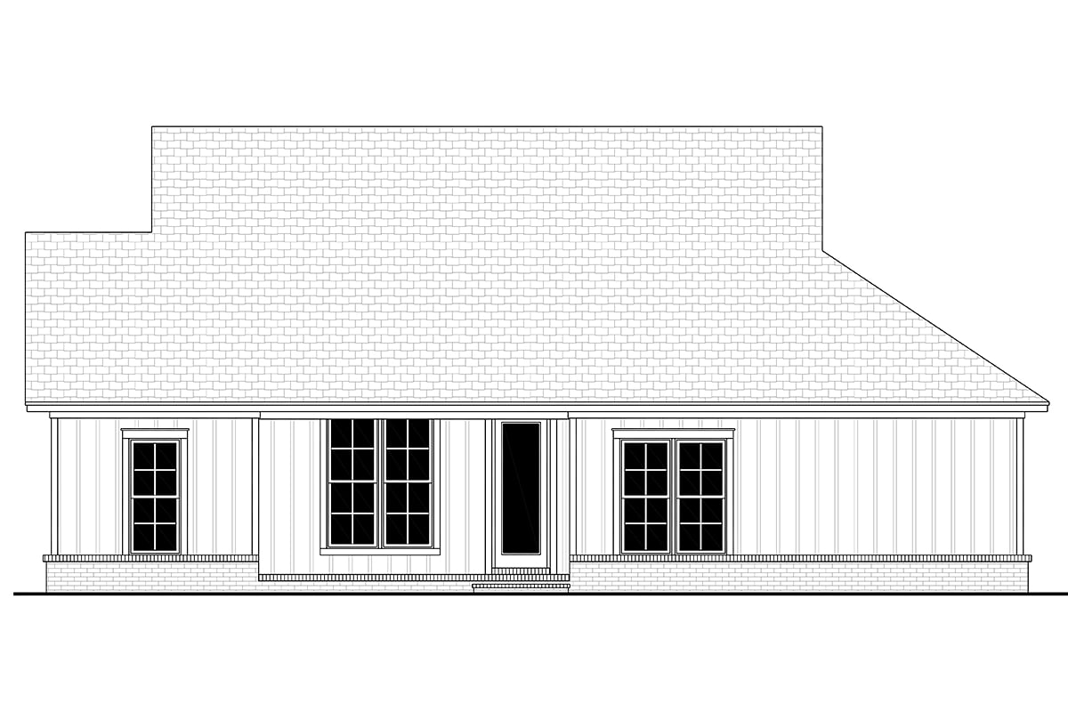 Country, Farmhouse, New American Style, Traditional Plan with 1493 Sq. Ft., 3 Bedrooms, 2 Bathrooms, 2 Car Garage Rear Elevation