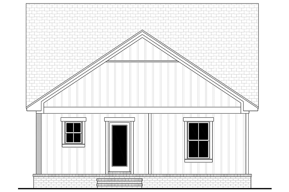 Country, Farmhouse, Traditional Plan with 1252 Sq. Ft., 2 Bedrooms, 2 Bathrooms Rear Elevation