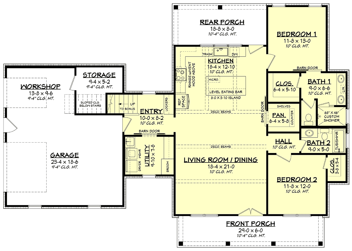 Country Farmhouse Traditional Level One of Plan 80828