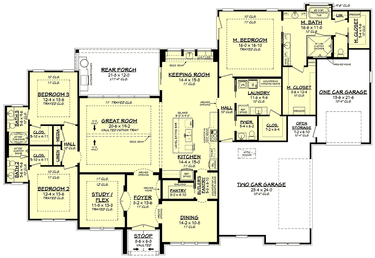 Country Farmhouse Ranch Level One of Plan 80838