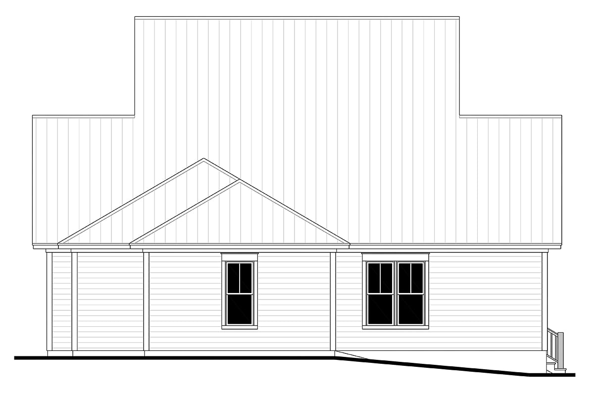 Country, Farmhouse, Southern, Traditional Plan with 2444 Sq. Ft., 3 Bedrooms, 3 Bathrooms, 2 Car Garage Rear Elevation