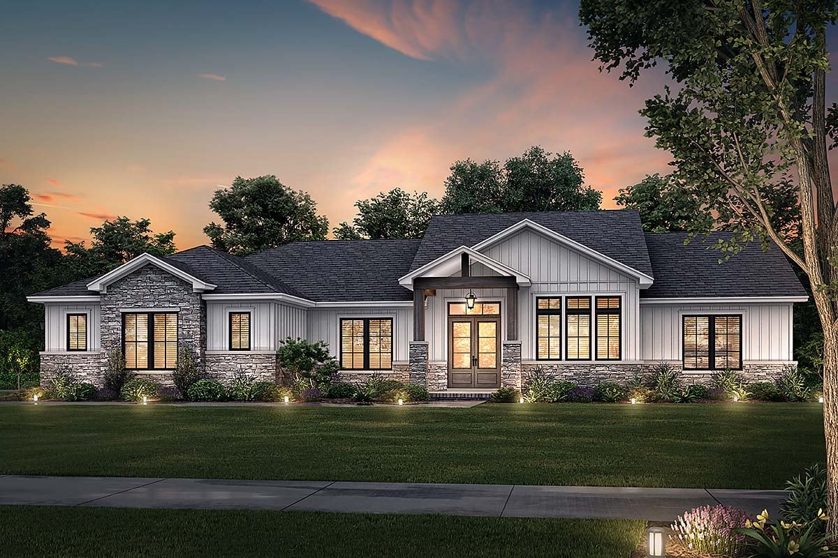 Country, Farmhouse, Ranch Plan with 2574 Sq. Ft., 3 Bedrooms, 3 Bathrooms, 2 Car Garage Elevation