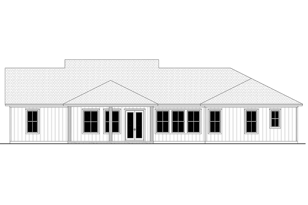 Country, Farmhouse, Ranch Plan with 2574 Sq. Ft., 3 Bedrooms, 3 Bathrooms, 2 Car Garage Rear Elevation