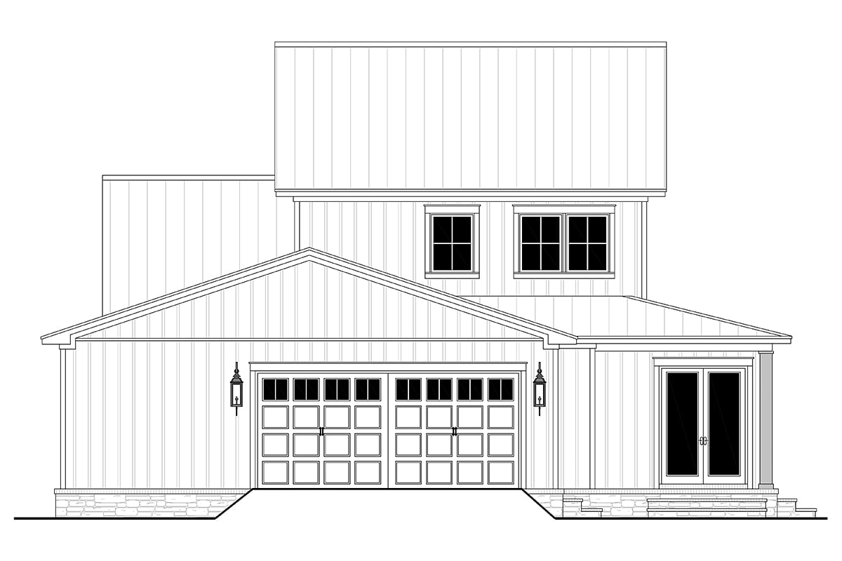 Farmhouse, French Country, New American Style, Traditional Plan with 2628 Sq. Ft., 4 Bedrooms, 3 Bathrooms, 2 Car Garage Rear Elevation