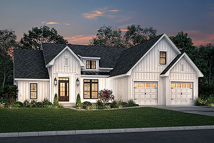 Country Craftsman Farmhouse Southern Elevation of Plan 80853