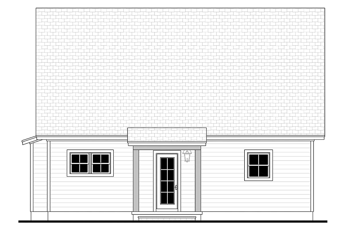 Cabin, Cottage, Country, Craftsman, Farmhouse, Traditional Plan with 1227 Sq. Ft., 1 Bedrooms, 2 Bathrooms Rear Elevation