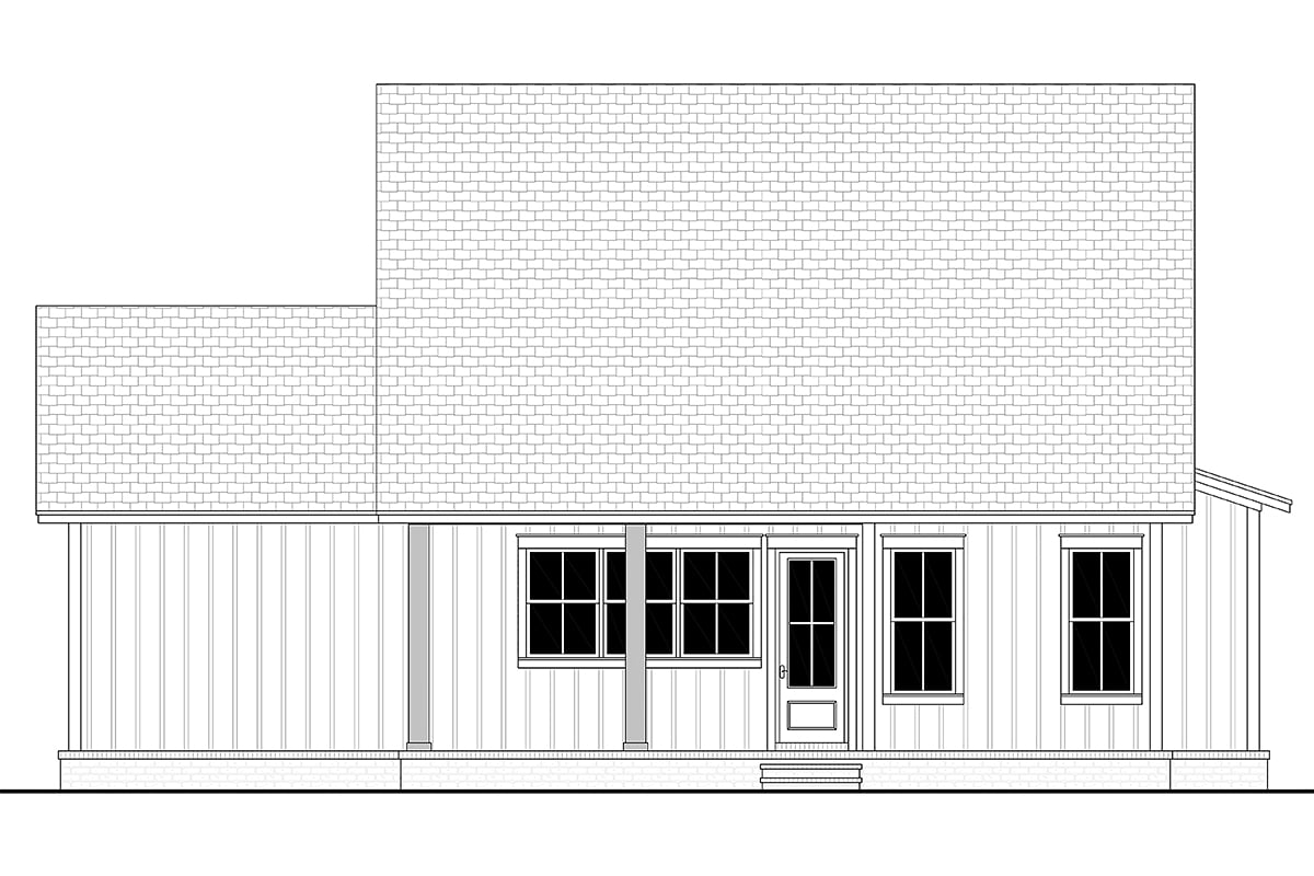 Country, Farmhouse, New American Style, Traditional Plan with 1263 Sq. Ft., 2 Bedrooms, 2 Bathrooms, 1 Car Garage Rear Elevation
