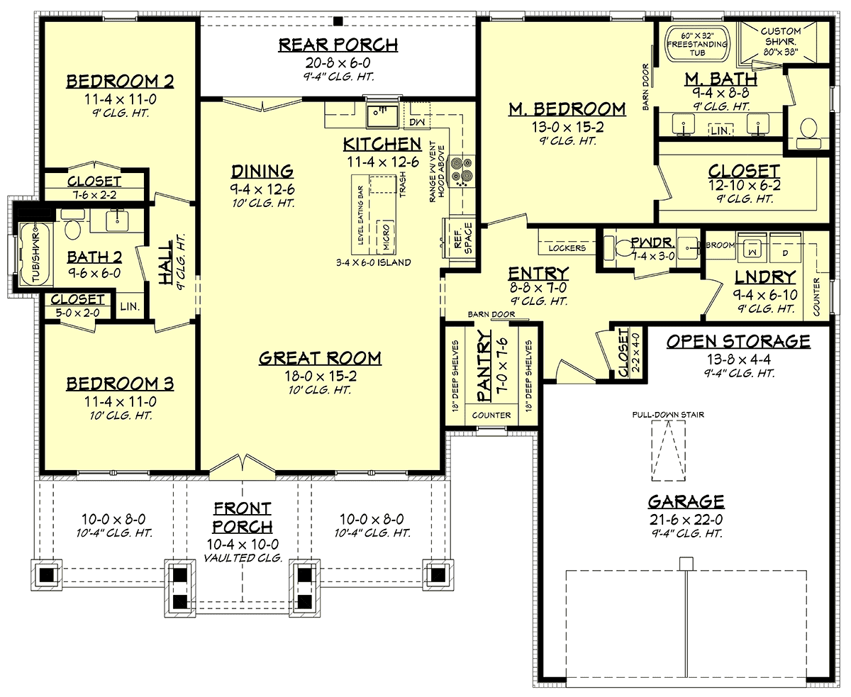 Country Farmhouse New American Style Traditional Level One of Plan 80864