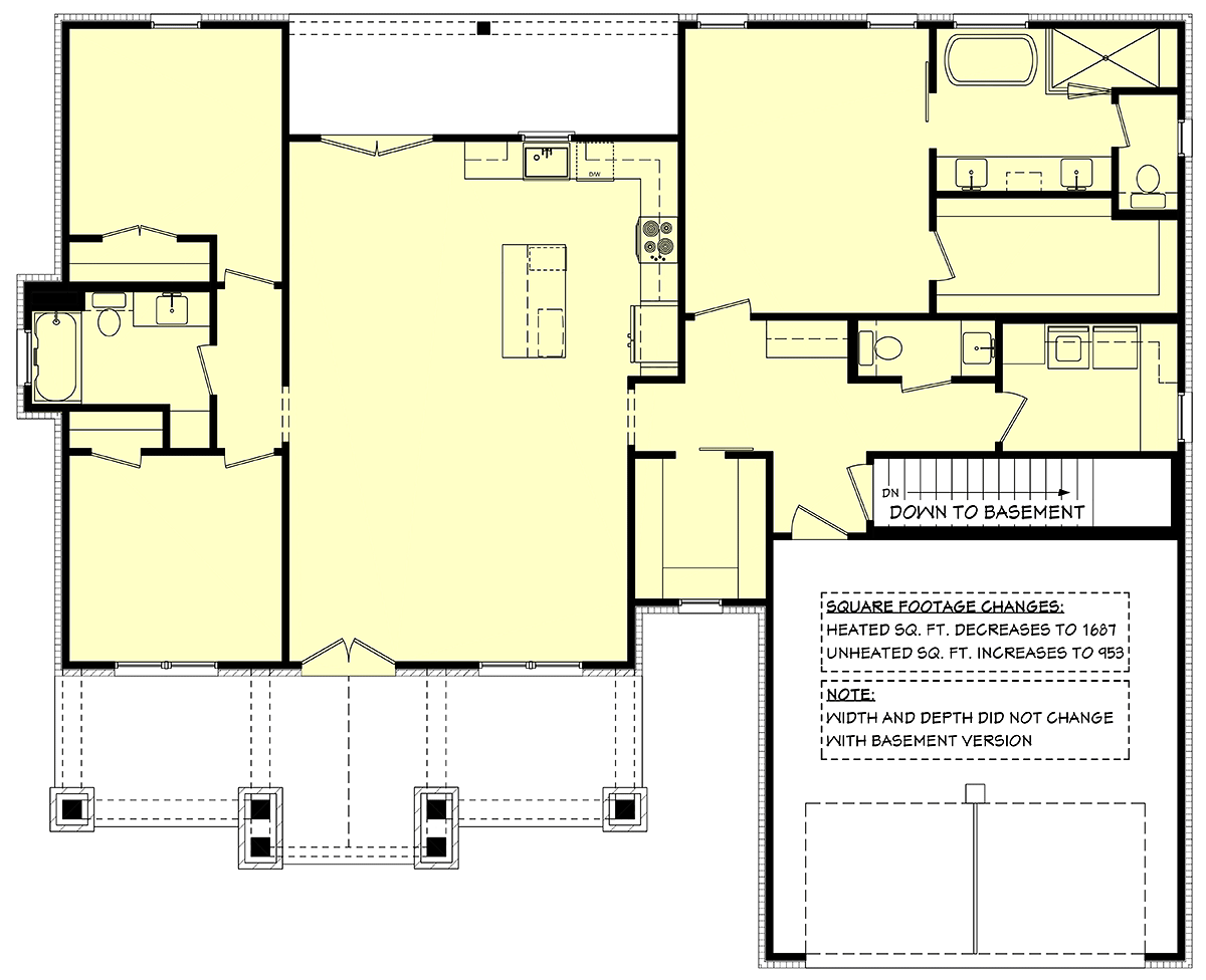 Country Farmhouse New American Style Traditional Alternate Level One of Plan 80864