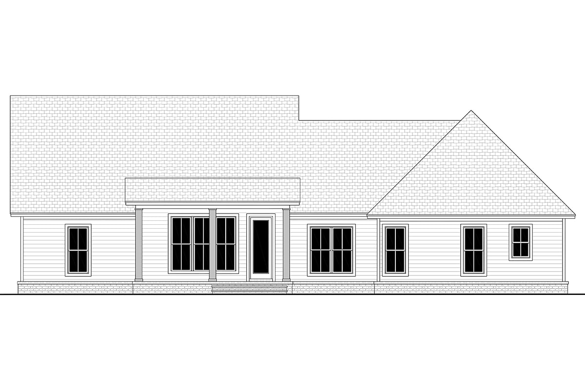 Country, Craftsman, Farmhouse, New American Style, Traditional Plan with 2092 Sq. Ft., 4 Bedrooms, 2 Bathrooms, 2 Car Garage Rear Elevation