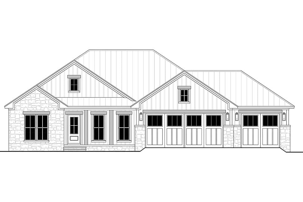Country, Farmhouse, New American Style, Traditional Plan with 1498 Sq. Ft., 3 Bedrooms, 2 Bathrooms, 3 Car Garage Picture 4