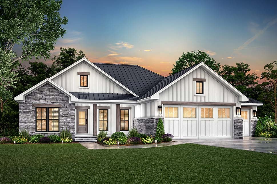 Country, Farmhouse, New American Style, Traditional Plan with 1498 Sq. Ft., 3 Bedrooms, 2 Bathrooms, 3 Car Garage Picture 5
