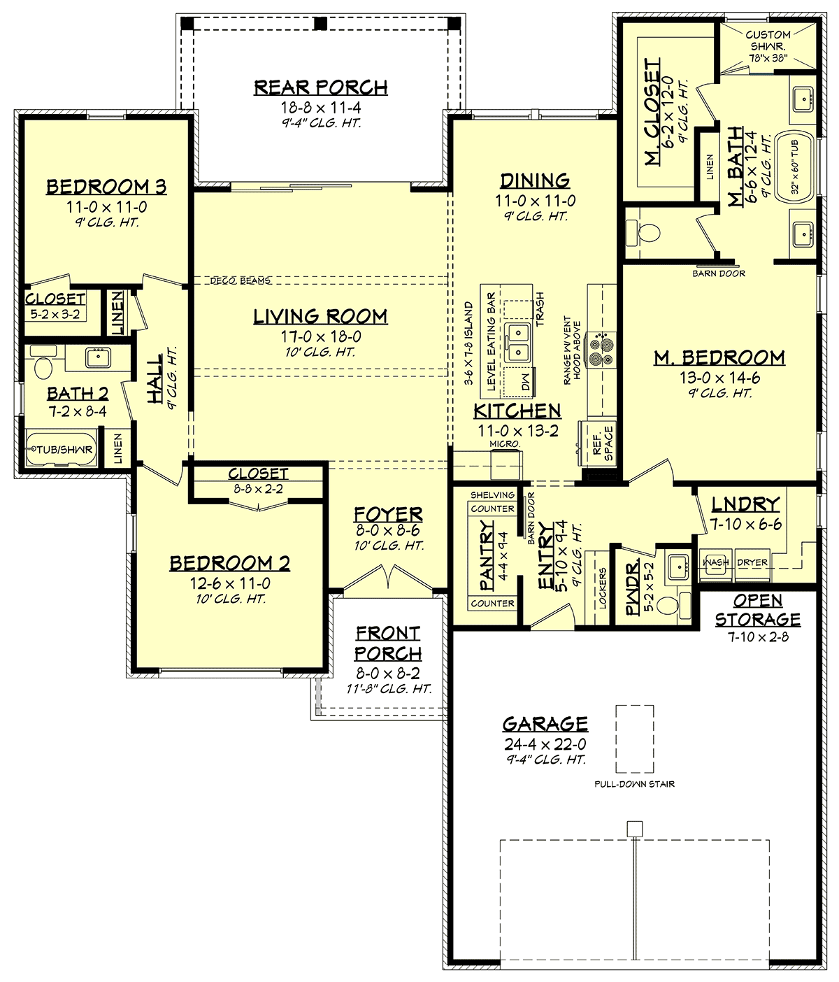 Farmhouse Traditional Level One of Plan 80870
