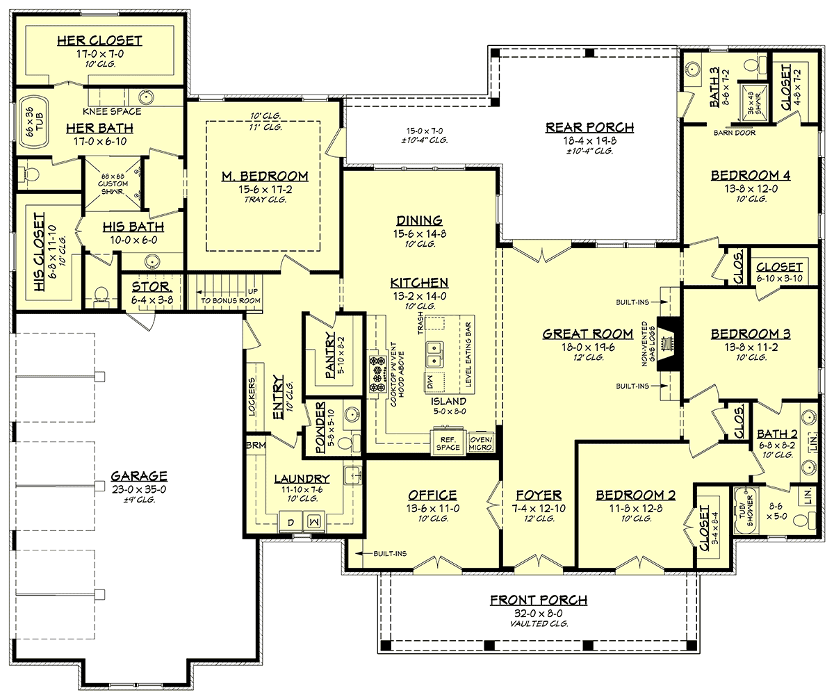 Country Farmhouse Traditional Level One of Plan 80879