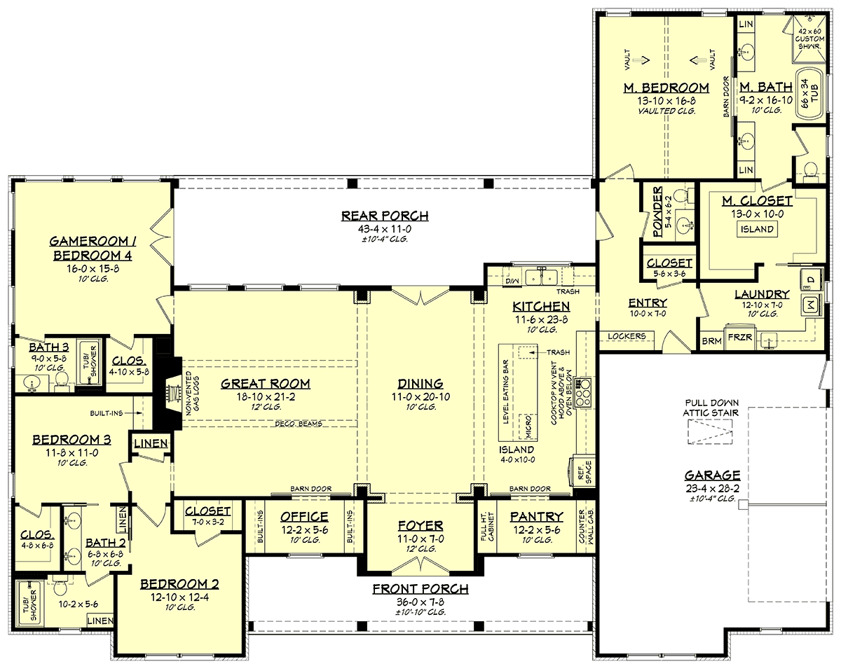 Farmhouse Traditional Level One of Plan 80880