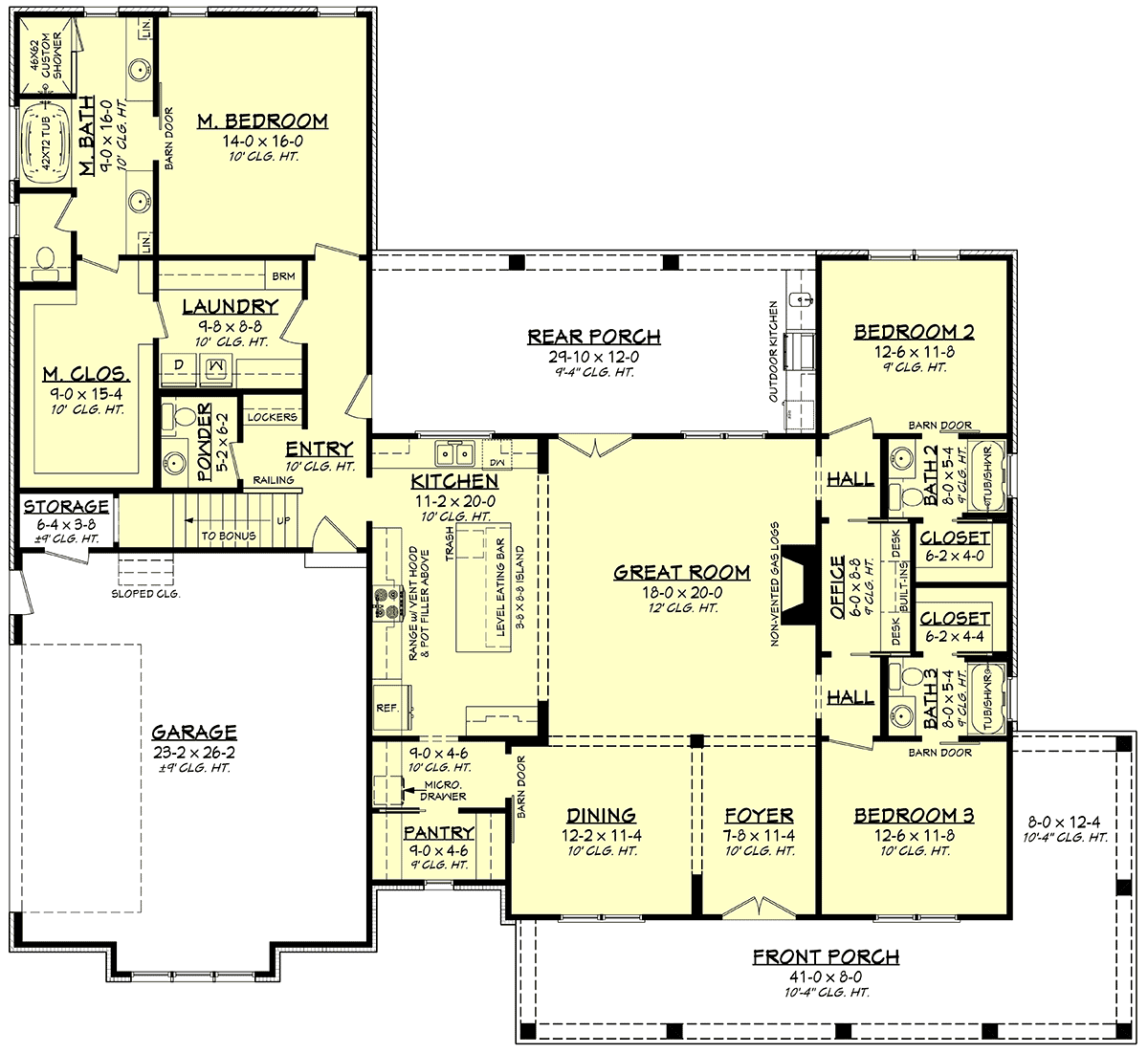 Country Farmhouse Traditional Level One of Plan 80881