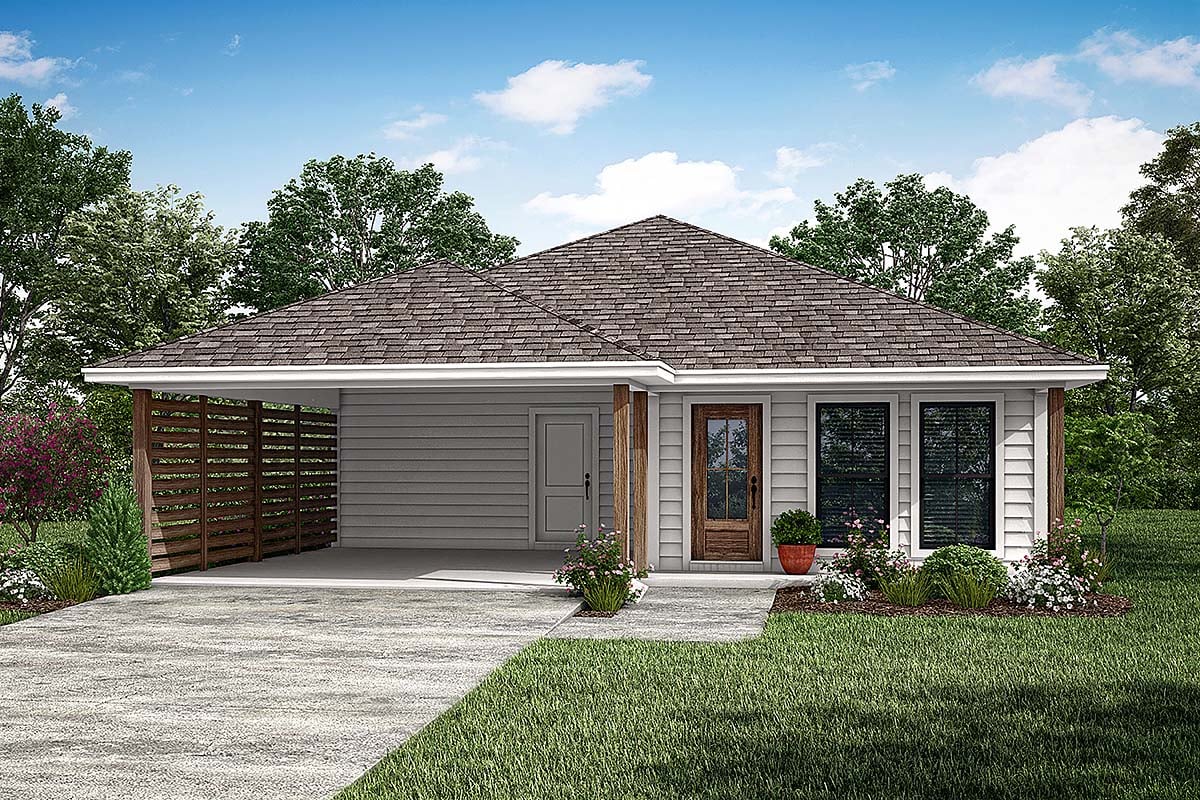 Country, Ranch, Traditional Plan with 1296 Sq. Ft., 3 Bedrooms, 2 Bathrooms, 2 Car Garage Elevation