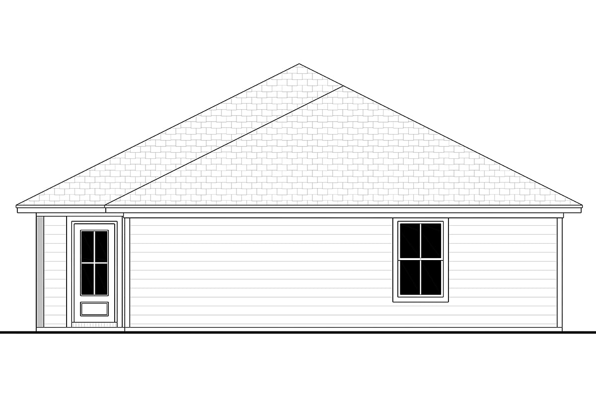 Country, Ranch, Traditional Plan with 1296 Sq. Ft., 3 Bedrooms, 2 Bathrooms, 2 Car Garage Rear Elevation