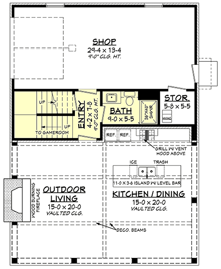 Garage-Living Plan 80886 First Level Plan