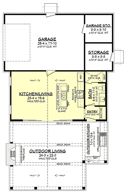 Garage-Living Plan 80896 First Level Plan