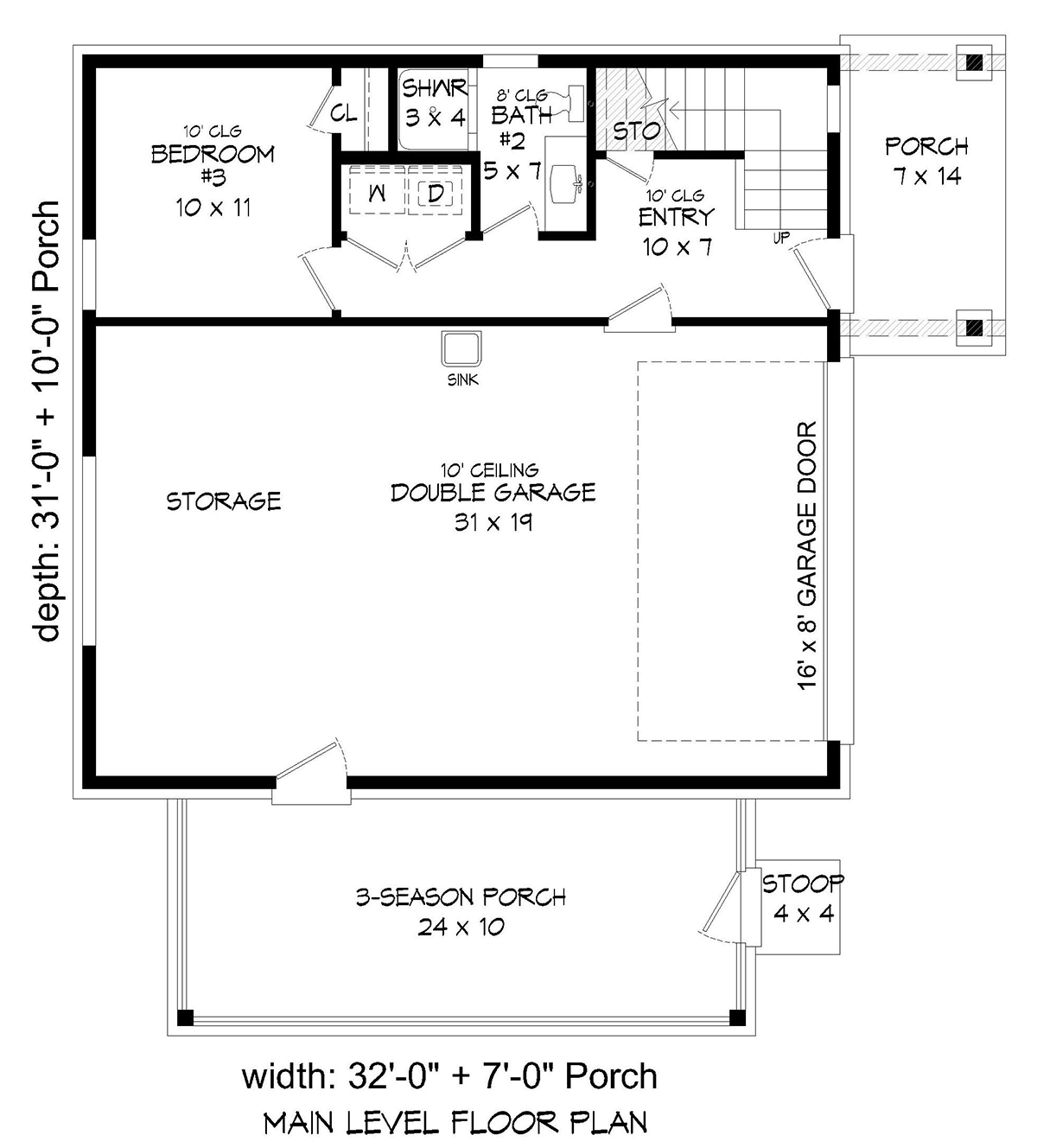 Contemporary, Modern Garage-Living Plan 80903 with 3 Beds, 2 Baths, 2 Car Garage Level One