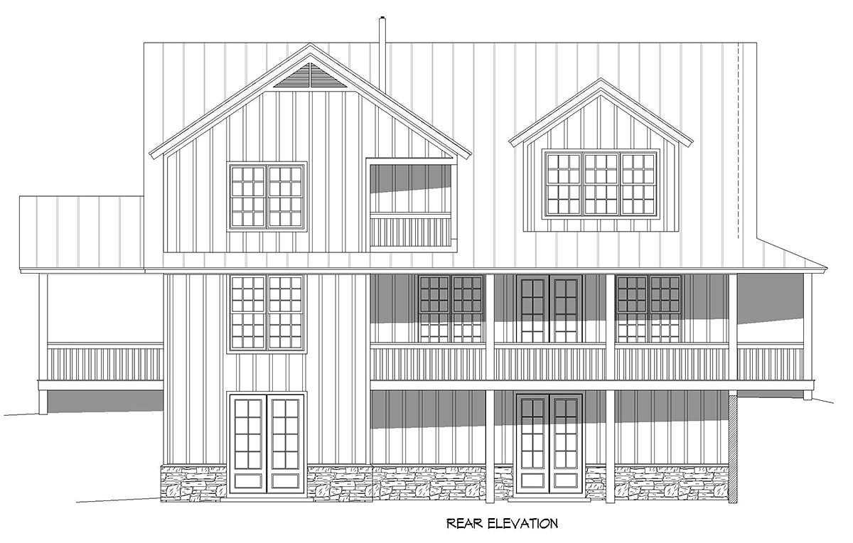 Cottage Country Farmhouse Traditional Rear Elevation of Plan 80907