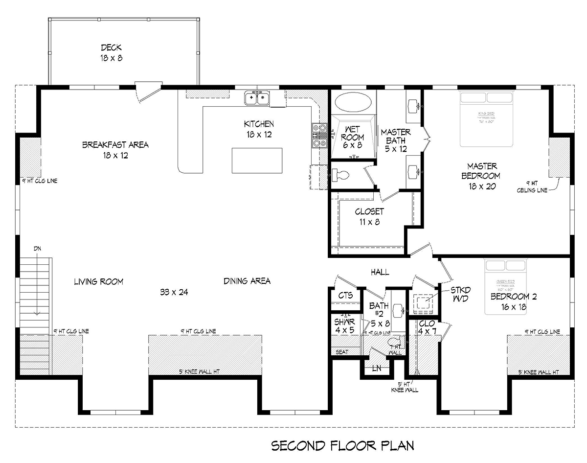 Country Farmhouse Ranch Traditional Level Two of Plan 80909